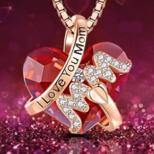 Elegant Mother's Necklace with Red Heart Pendant